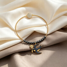 2026 New Bracelet Gold Black Pearl Blue Crystal Swallow Key Bracelet, Unique Vintage Ladies Stackable Wrist Chain 5494381