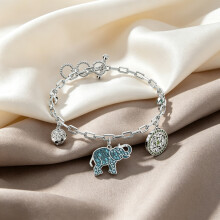 2026 New Bracelet Silver Blue Crystal Elephant Multi Charm Bracelet, Lucky Boho Ladies Stackable Wrist Chain 5521444