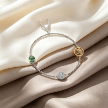 2026 New Bracelet Silver Two-Tone Wish Charm Bracelet, Oval Green Crystal & Pave Wishbone Ladies Wrist Chain 5520655