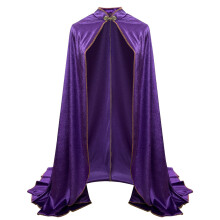 (Purple) Velvet Medieval Cloak For Stage Performance With Gold Trim Fantasy And Theme
