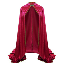 (Red) Velvet Medieval Cloak For Stage Performance With Gold Trim Fantasy And Theme