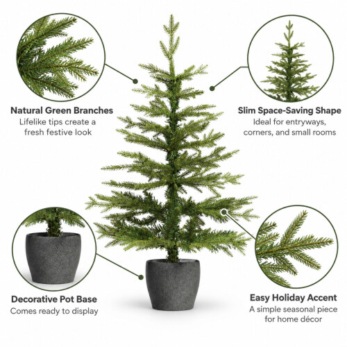 Green Pine Potted Christmas Tree with Stone Effect Base 1
