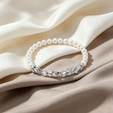 2026 New Bracelet White Pearl Marquise Crystal Silver Link Bracelet, Elegant Wedding Ladies Wrist Jewelry SOB0007