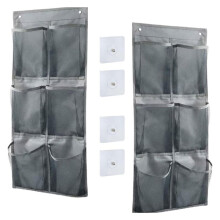 2Pack Canvas Shoe Organizer, Wall or Door Mount, Gray, Wall Mounted Canvas Shoe Rack Stores to 6 Pairs