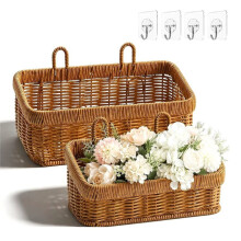 2 Pack Wall Hanging Baskets for Storage Square Woven Hanging Basket with Hangers Boho Style Hanging Storage Basket