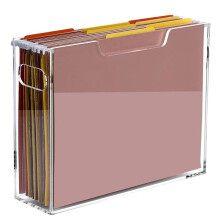 Acrylic File Organizer Box Letter Size Hanging File Organizer, Clear Portable File Folder Box with Handle