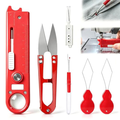 4-in-1 Quick Threader for Sewing Machine with 2 Pcs Threaders, Seam Ripper, Magnifier, Magnetic Guide 2