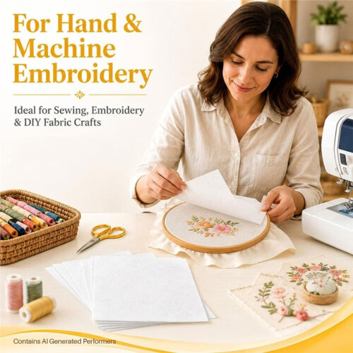 Cut Away Embroidery Stabilizer 6"X6" 100 Sheets, Medium Weight Backing for Machine & Hand Sewing 2