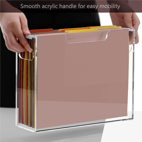 Acrylic File Organizer Box Letter Size Hanging File Organizer, Clear Portable File Folder Box with Handle 2