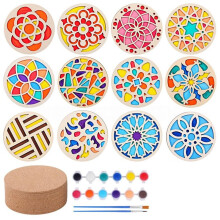 DIY Two-Layer Wooden Coaster Painting Kit - Unpainted Wooden Set, Handmade Art Gift & Tabletop Decor