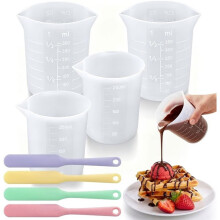Silicone Measuring Cups for Chocolate, 4 Pack, 250ml & 350ml 4 Jar Spatulas, Microwave Safe,for Melting Chocolate,Butter