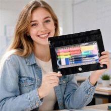 30 Pcs Pencil Pouch for 3 Binder, Binder Pouches Zipper Bag for Binder, Large Sturdy Cloth Holder Case for Writing