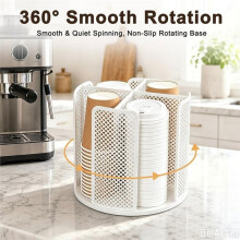 Smooth 360 Rotate Carousel,Fits 3oz-22oz Disposable Paper Cup Holde, Desktop Storage Organizer for Coffee Station,1PC