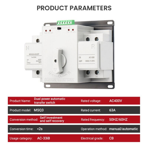 2P 63A Single Phase Electronic Dual Power Automatic Transfer  (ATS) for PV System Fully Automatic Rapid Switching