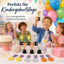 12 Piece -Trophies & Medals Set, Gold Plastic Trophies Trophy Medals for Children'S Birthdays, Sports Competitions