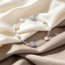 2026 New Bracelet Silver Dainty Chain Bracelet, White Pearl & Pave Crystal Ball Station Women Wrist Chain 5560665