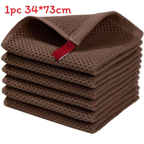 (Dark Brown) Cotton Absorbent Terry Tea Towels Kitchen With Honeycomb Pattern Dish Clean For