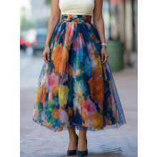 (Navy Blue,M)Trendy Euro Streetwear Skirt With Geometric Design For Casual Fashion Youth