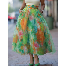 (Green,M)Trendy Euro Streetwear Skirt With Geometric Design For Casual Youth Fashion