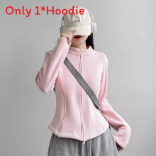 (Peac hPink, L) Slim Fleece Fit Sweatshirt For Women With Stand Collar Long Sleeves Seasons Cold For