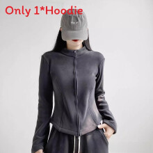 (Gray, L) Slim Fleece Fit Sweatshirt For Women With Stand Collar Long Sleeves Seasons Cold For