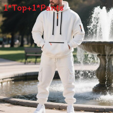 (White,M)Conjunto de moletom e calça masculina com forro de lã para esportes de inverno moda lazer