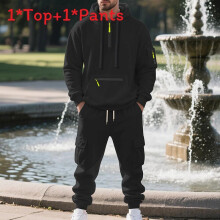 (Black,3XL)Conjunto de moletom e calça masculina com forro de lã para esportes de inverno moda lazer
