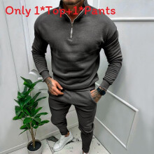 (Dark Gray,M)Men Fleece Lined Long Sleeve Top And Trousers Set With Cotton Blend Material For Wear Winter
