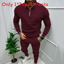 (Burgundy,L)Men Fleece Lined Long Sleeve Top And Trousers Set With Cotton Blend Material For Winter Wear