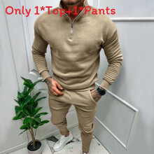 (Camel,XL)Men Fleece Lined Long Sleeve Top And Trousers Set With Cotton Blend Material For Winter Wear
