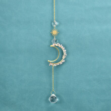 (Yellow Crystal) Crystal Sun Moon Pendant With Handwoven Craft Suitable For Home And Gift Decor