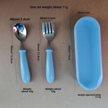 (Blue) Child Stainless Friendly Steel Cutlery With Thick Rounded Feeding Handle For