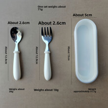 (White) Child Stainless Friendly Steel Cutlery With Thick Rounded Feeding Handle For