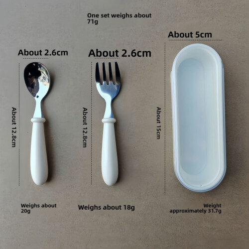 (White) Child Stainless Friendly Steel Cutlery With Thick Rounded Feeding Handle For
