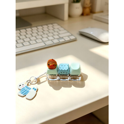 (Yellow Cake)Keyzonic Dessert Button Keychain With Interactive Design For Home Office Relief Stress 2
