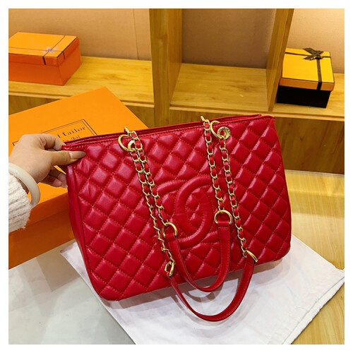 (Red) Large Capacity Diamond Shopping Tote Bag