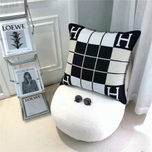 (Striped Black, 45*45 Pillow Cover) New Cashmere Throw Pillow Wool Plaid Soft Warm Shawl Sofa Bedding Cushion