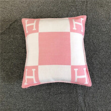 (Pink, 45*45 Pillow Cover) New Cashmere Throw Pillow Wool Plaid Soft Warm Shawl Sofa Bedding Cushion