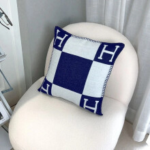 (Navy, 45*45 Pillow Cover) New Cashmere Throw Pillow Wool Plaid Soft Warm Shawl Sofa Bedding Cushion