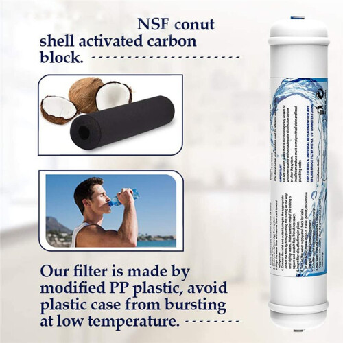 2PCS T33 Inline Activated Carbon Filter, 1/4" Quick Connect Cartridges for Fridge Ice Maker & Under Sink RO System 2