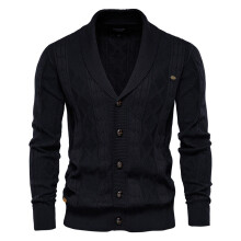 (Black,M)Cardigan homme col V manches longues avec motif couleur unie pour jeunesse décontracté