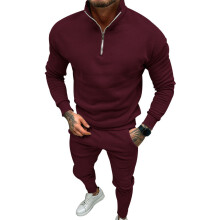 (Black,S)Men Fleece Lined Long Sleeve Top And Trousers Set With Cotton Blend Material For Winter Wear
