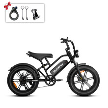 MUKKPET Racer Vélo électrique, moteur 48V 250W, batterie 48V 18Ah, 25 km/h, pneus 20 x 4,0 pouces, Shimano 7 vitesses, noir mat