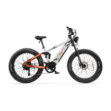 Cyrusher Ranger 2.0 Vélo électrique 52 V 20 Ah, moteur central 250 W, pneus larges 26 x 4 pouces, suspension intégrale - blanc