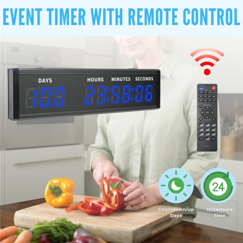 Large Digital Count  Count Down Timer, Multi-Function 999 Days Countdown Remote Control 12/24 Hour EU Plug