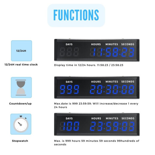 Large Digital Count  Count Down Timer, Multi-Function 999 Days Countdown Remote Control 12/24 Hour EU Plug 2