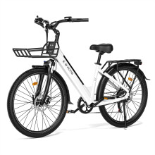 E-BYCCO V1 Vélo électrique, moteur 36 V 350 W, batterie 36 V 15,6 Ah, Shimano 7 vitesses, cadre en alliage d'aluminium — blanc