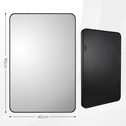 (Black) 90x60cm Rectangle Bathroom Mirror HD Glass 2