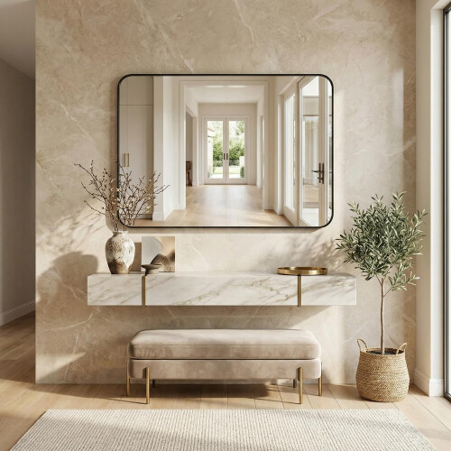 (Black) 90x60cm Rectangle Bathroom Mirror HD Glass