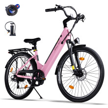 A32 Vélo électrique de ville 26 pouces 36V 12,8Ah (460,8Wh), moteur 250W (UE), cadre en acier au carbone — rose